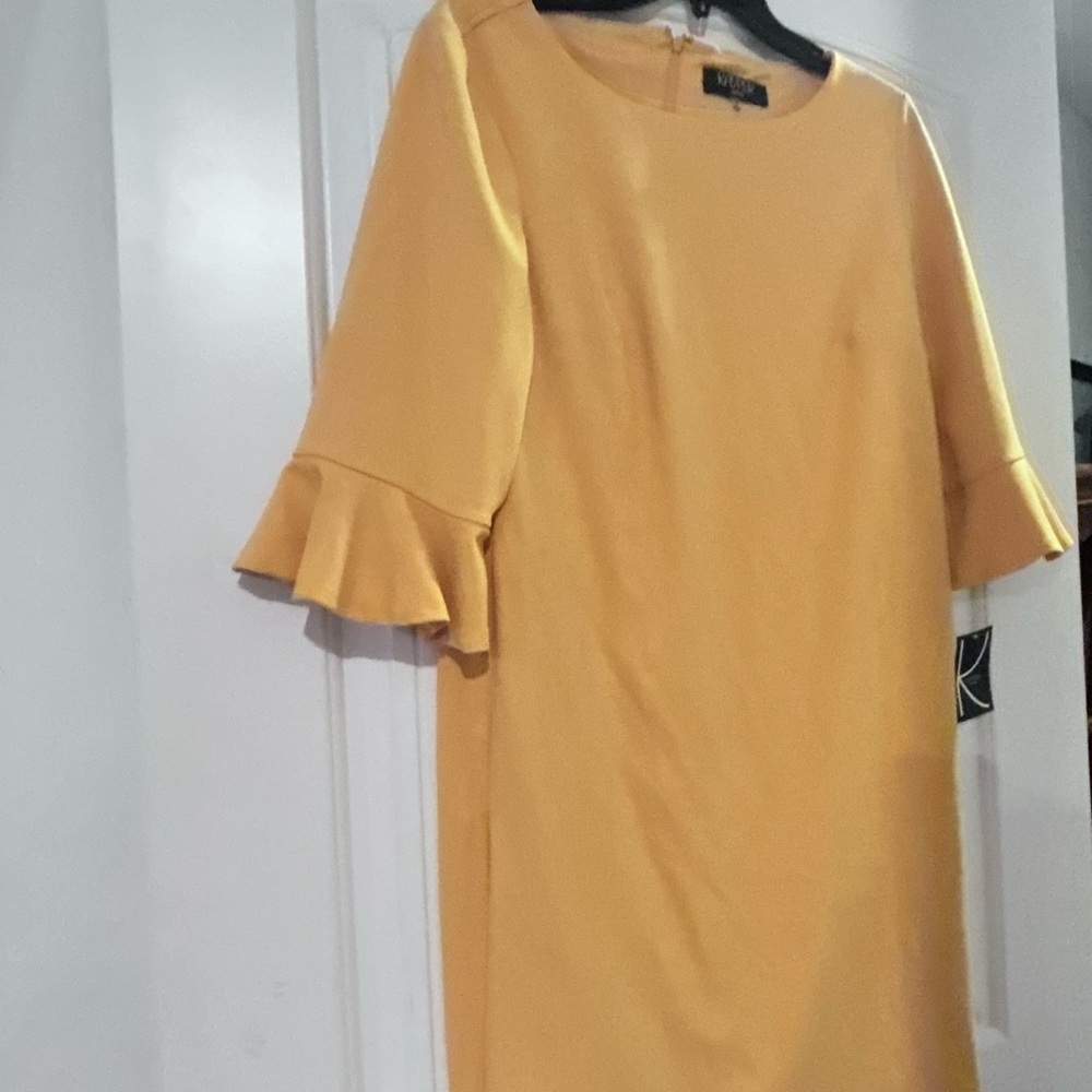 Kasper Yellow Ruffle-Sleeve Shift Dress